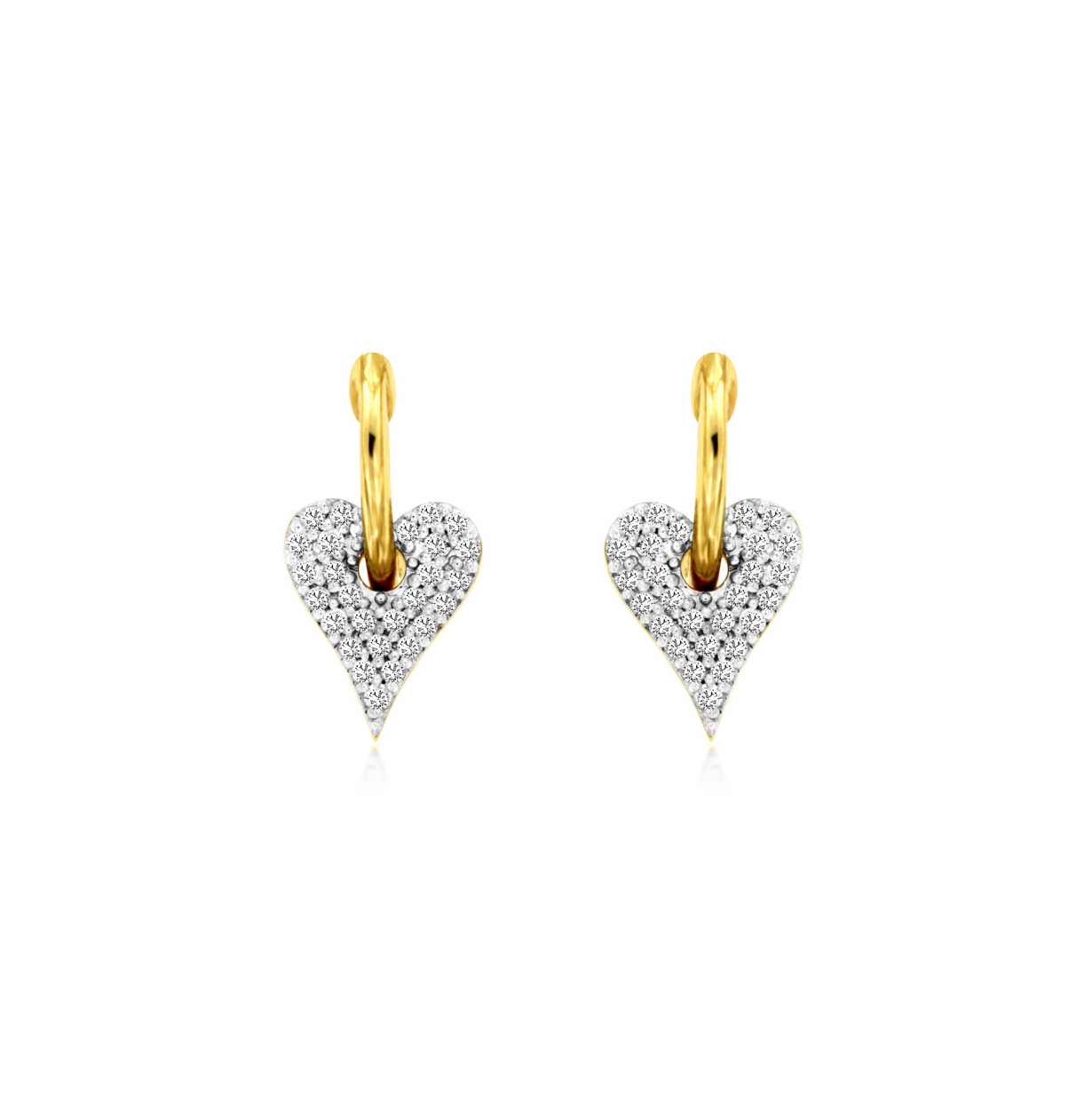 Sabel Collection Yellow Gold Pavé Diamond Heart Drop Earrings